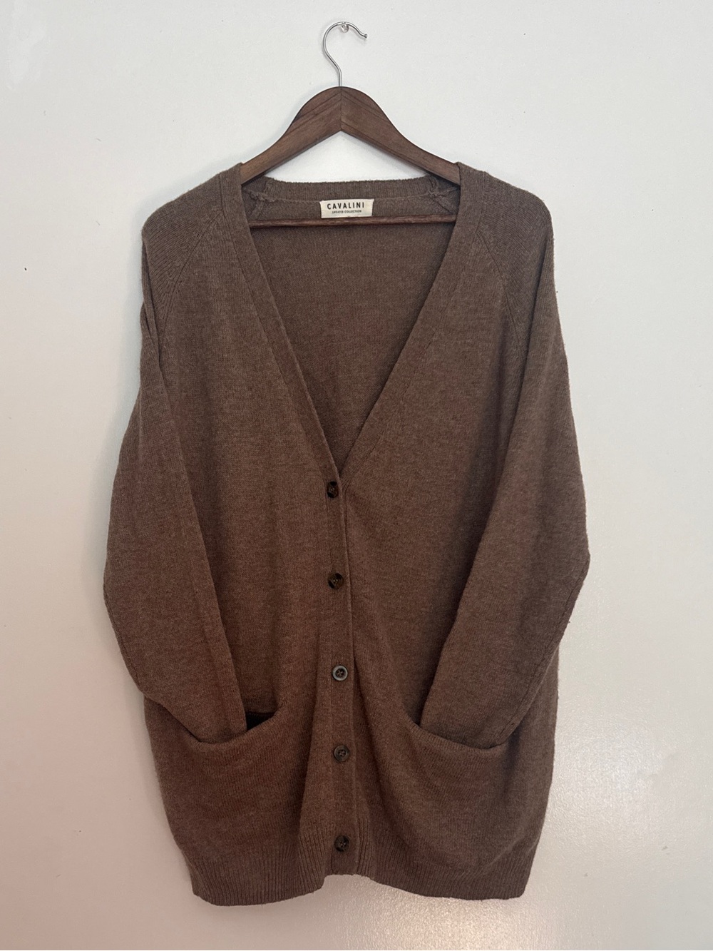 Cavalini Brown V-Neck Button-Front Women's Cardigan Wool